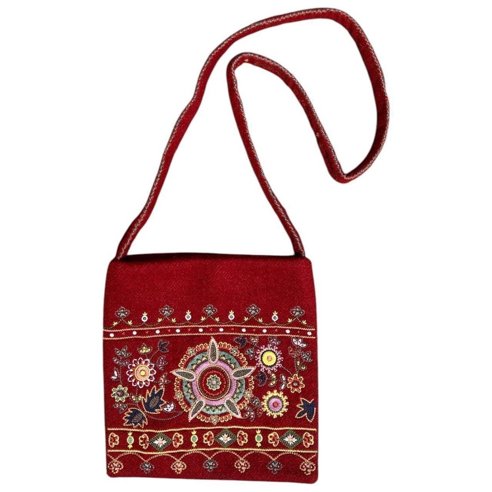 Embroidered Red Wool Blend Purse